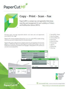 Ecoprintq Cover, Papercut MF, Northern Document Solutions, Prince-Albert, SK, Saskatchewan, Agent, Dealer, Reseller, Xerox, HP, MBM