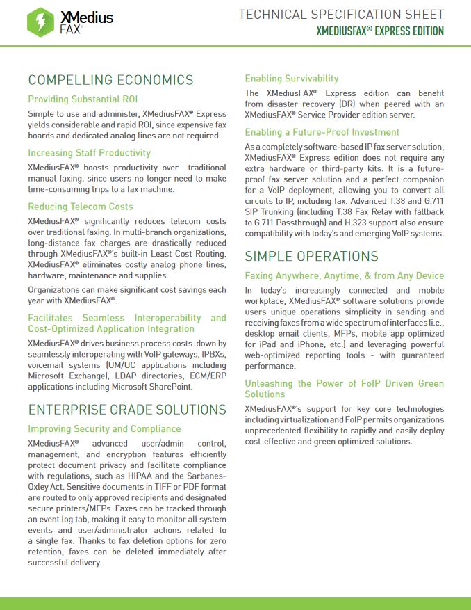 Xmedius Fax Express Edition Brochure Cover, XMedius Fax, Northern Document Solutions, Prince-Albert, SK, Saskatchewan, Agent, Dealer, Reseller, Xerox, HP, MBM