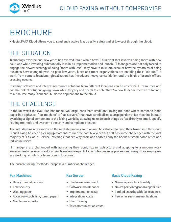 Xmmedius Cloud Fax Brochure Cover, XMedius Fax, Northern Document Solutions, Prince-Albert, SK, Saskatchewan, Agent, Dealer, Reseller, Xerox, HP, MBM